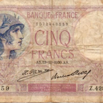 Bank of France 5 Franc note