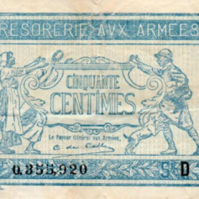 French Army Treasury 50 centimes note